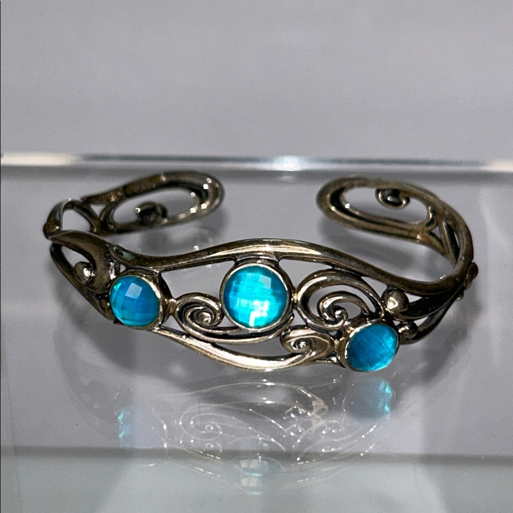 NWOT Carolyn Pollack Sterling Silver Blue Quartz Doublet Scroll Cuff Bracelet
